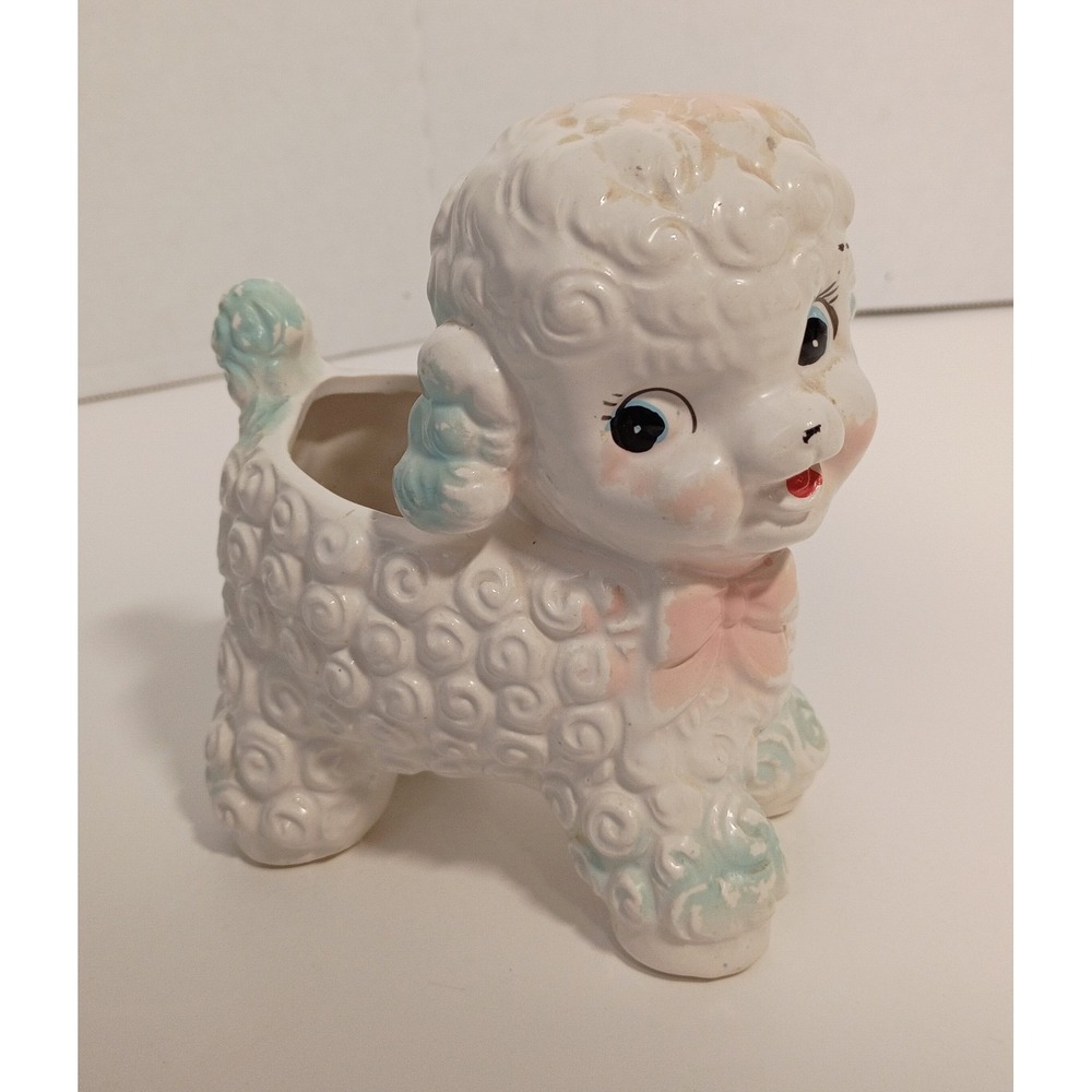 Vintage Napco Napcoware Lamb Ceramic Planter Vase From Japan Pink Blue White
